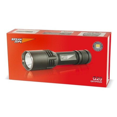 Фонарь ЯРКИЙ ЛУЧ G20 ver.2 "Gryphon" CREE XM-L T6 600лм, 4 режима, аккум. 18650, ЗУ и чехол в компл.