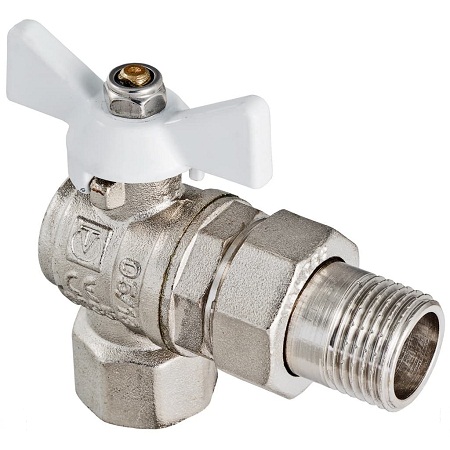 Кран шар. Американка VALTEC BASE полнопроход. угловой 3/4" бабочка VT.228.NW.05 белый