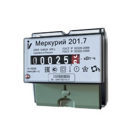 Счетчик Меркурий 201,7 1ф 5-60А 1кл 1тариф, имп. вых. мех. табло 331902