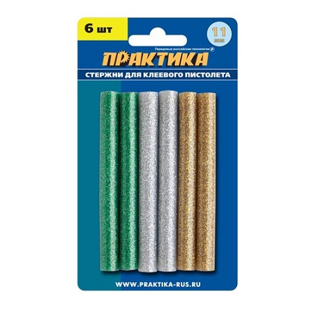 Стержни клеевые ПРАКТИКА цветные, металлик (3 цвета, 6 шт.) 11 х 100 мм. 649-356