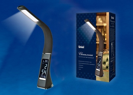 Светильник Uniel TLD-524Blask/LED/300Lm/5000K  Светильник настольный с часами,календарем,термометром вкл. сенсор. 001495