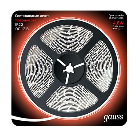Лента св/д Gauss Elementary 2835/60-SMD 4.8W 12V 5м красный свет 355000705