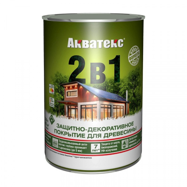 Защитно-декоративное покрытие для дерева Акватекс 2 в 1, полуматовое, 0,8 л