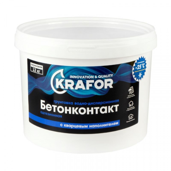 Грунтовка водно-дисперсионная бетонконтакт Krafor, 12 кг 1