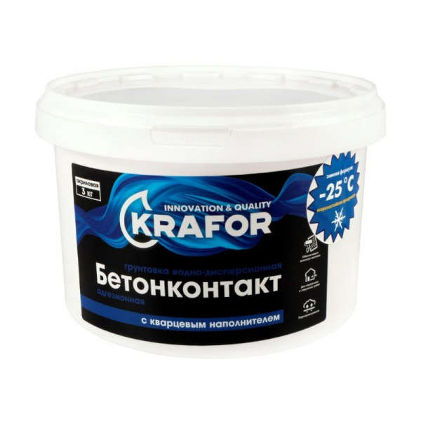 Грунтовка водно-дисперсионная бетонконтакт Krafor, 3 кг 1
