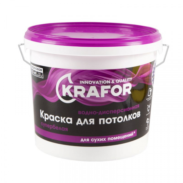 Краска KRAFOR для потолков супербелая 6,5
