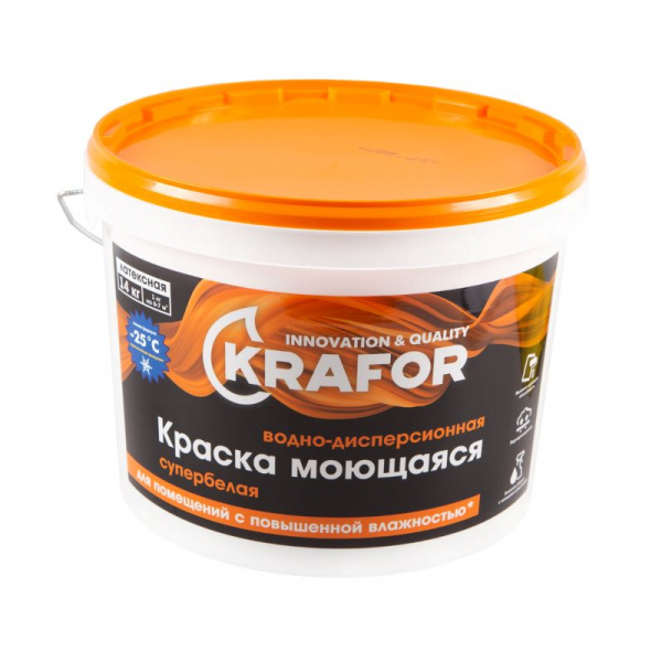 Краска KRAFOR латексная моющаяся супербелая 14